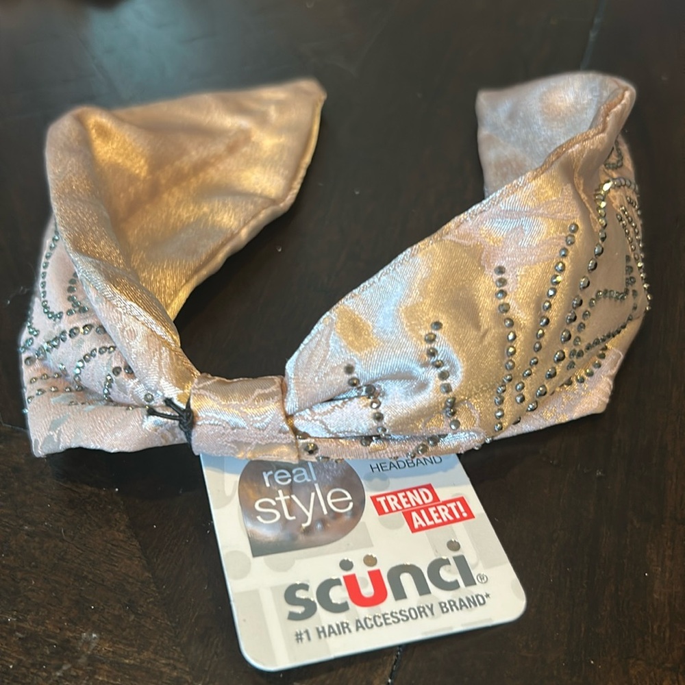 Scunci Dusty Rose Satin Headband with Rhinestones